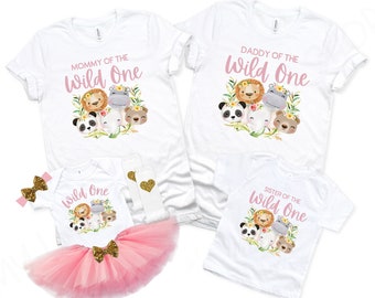 Matching Wild One Birthday Shirts - Wild One Family Shirts - Baby Girls 1st Birthday - Mom and Dad Wild One - Zoo Birthday Party