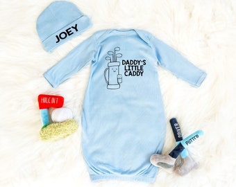 Daddy's Little Caddy Outfit - Baby Boy Golf Outfit - Baby Boy Pajamas - Beanie with Name - Baby Layette Set - Baby Shower Gift