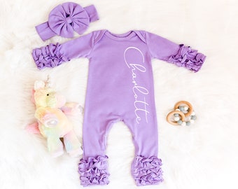 Gepersonaliseerde babymeisje Coming Home Outfit - Gegolfde pasgeboren baby Romper - Pasgeboren babyuitzetset - Aangepaste babyshowercadeau - Babymeisjekleding