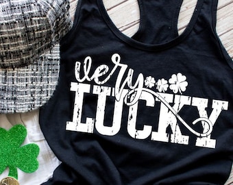 Camiseta Very Lucky Tank - Camiseta sin mangas con espalda de nadador para mujer - Camiseta del Día de San Patricio - Camiseta sin mangas para hacer ejercicio - Camiseta del Día de San Patricio - Camiseta sin mangas con trébol