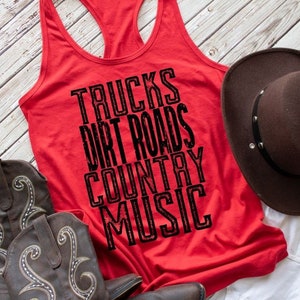 Trucks Dirt Roads Country Music Adult Tank - Country Thunder - Women's Racerback Tank - Workout Shirt - Country Tank Top - Country Shirt
