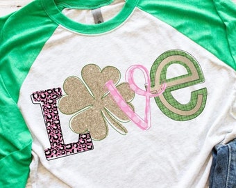 Kärleksshamrock-skjorta - St. Patricks Day-skjorta - Shamrock Raglan - St. Patricks-skjorta för vuxna - Klämsäker skjorta - St. Pattys Day Raglan