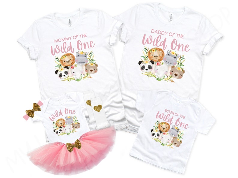 Matching Wild One Birthday Shirts - Wild One Family Shirts - Baby Girls 1st Birthday - Mom and Dad Wild One - Zoo Birthday Party image 1