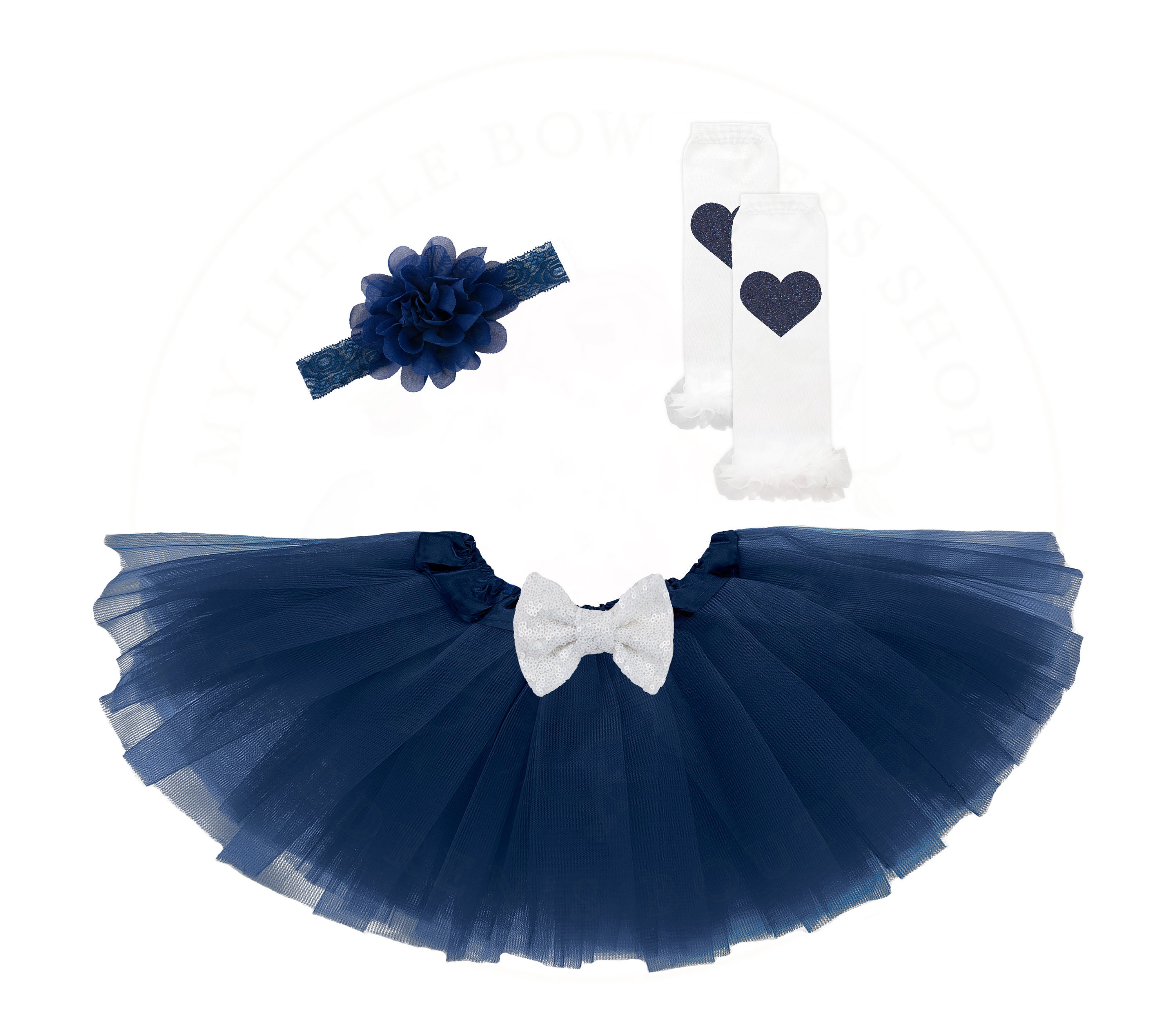 Navy Blue & White Tutu Set, Tutu Headband Set, 1st Birthday Outfit