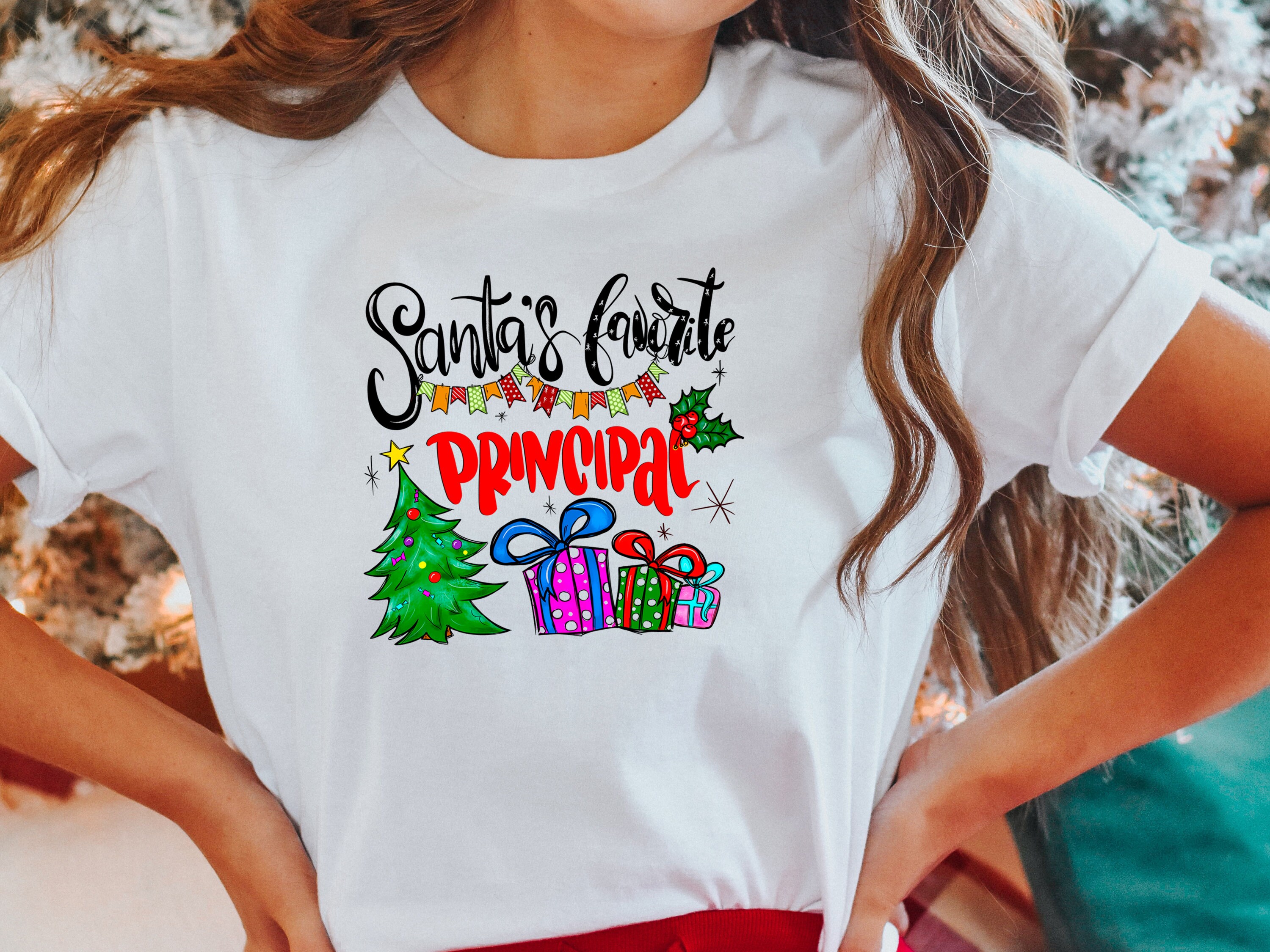 MyLittleBowPeepsShop Santa's Favorite Principal Shirt - Principal Holiday Tee - School Christmas Shirt - Christmas Sweatshirt - Holiday Sweatshirt