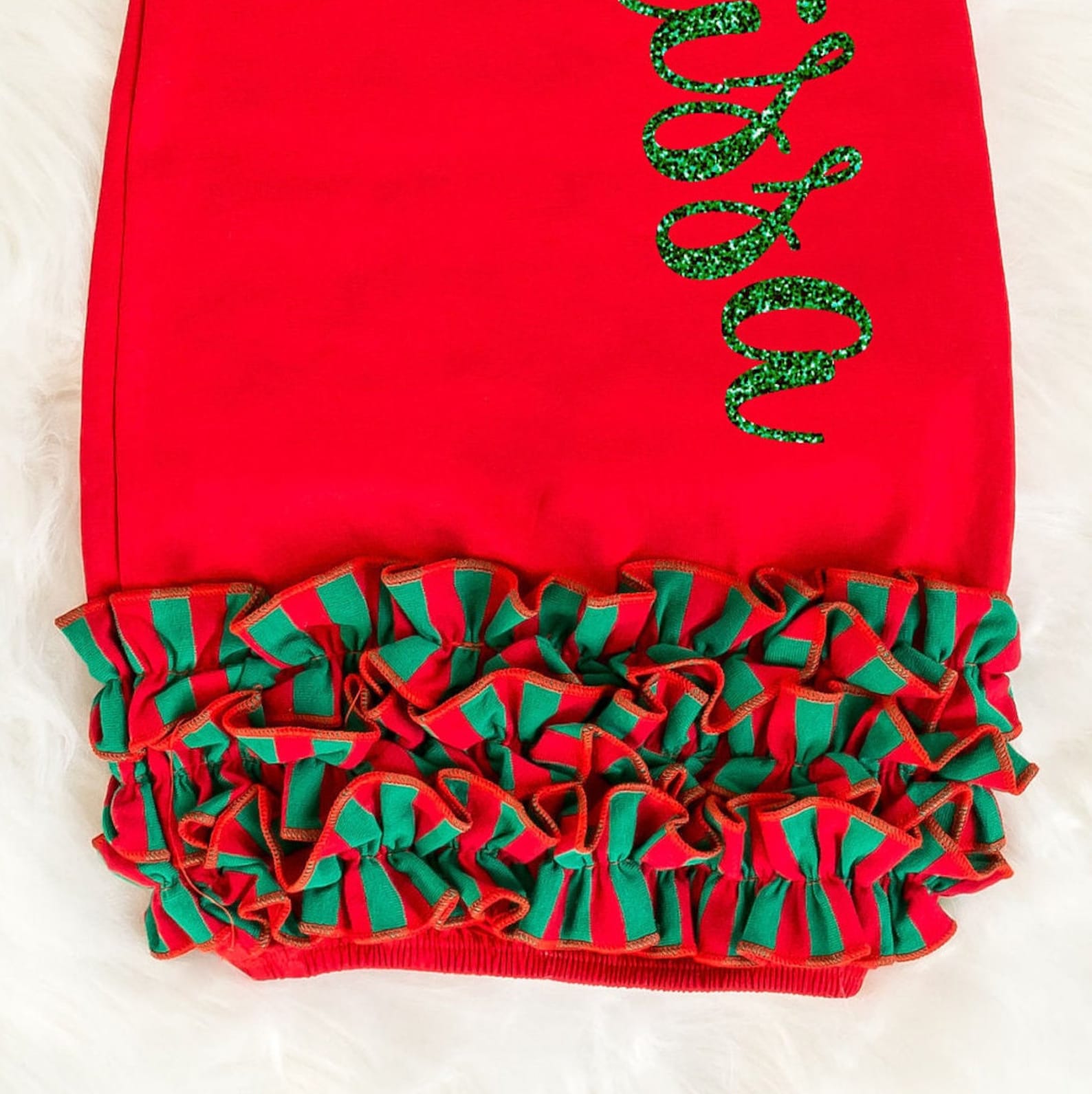 Personalized Baby Girl Ruffle Christmas Sleeper Gown, 1st Christmas ...