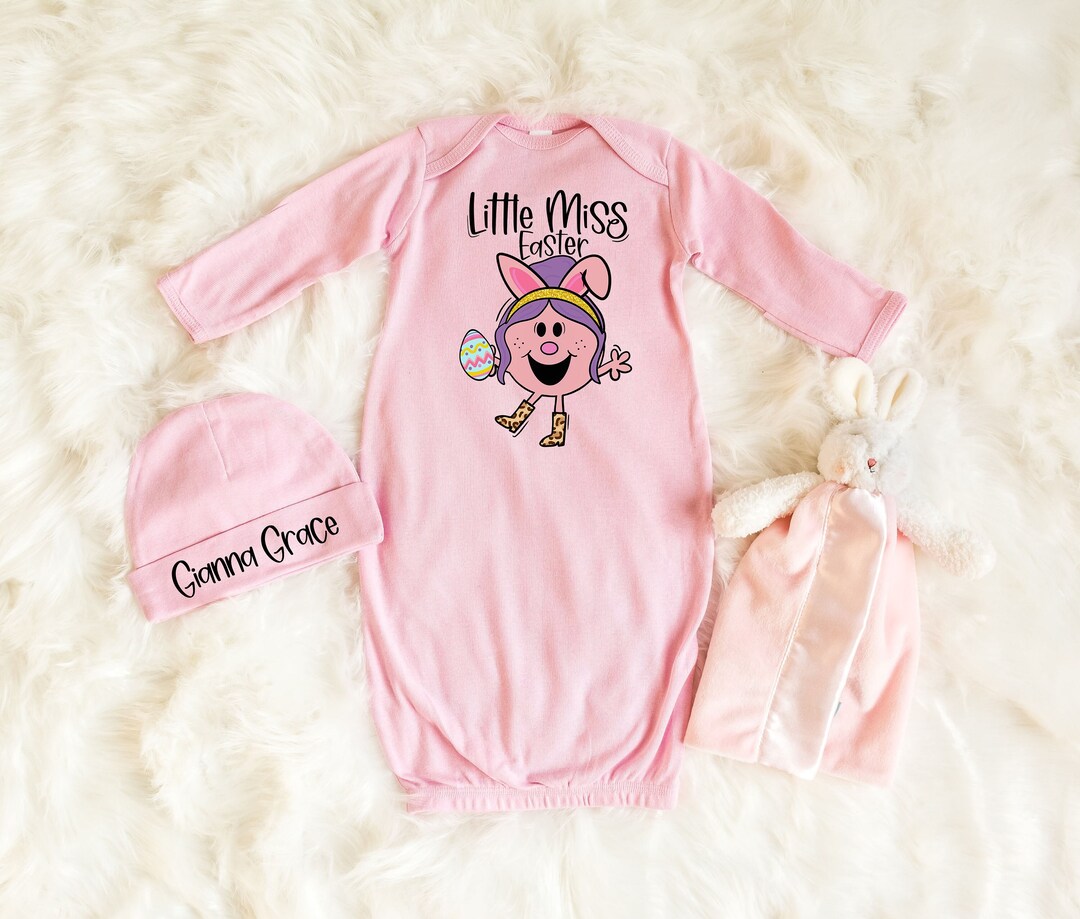 Personalized Baby Girl Sleeper Gown With Name, Little Miss Easter Baby