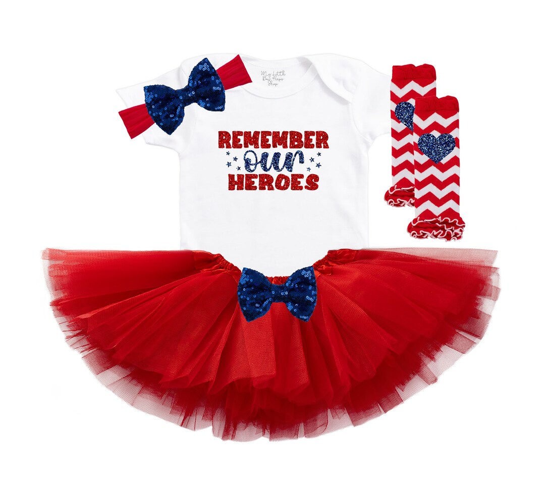 Remember Our Heroes Baby Girl Memorial Day Outfit Cute Patriotic