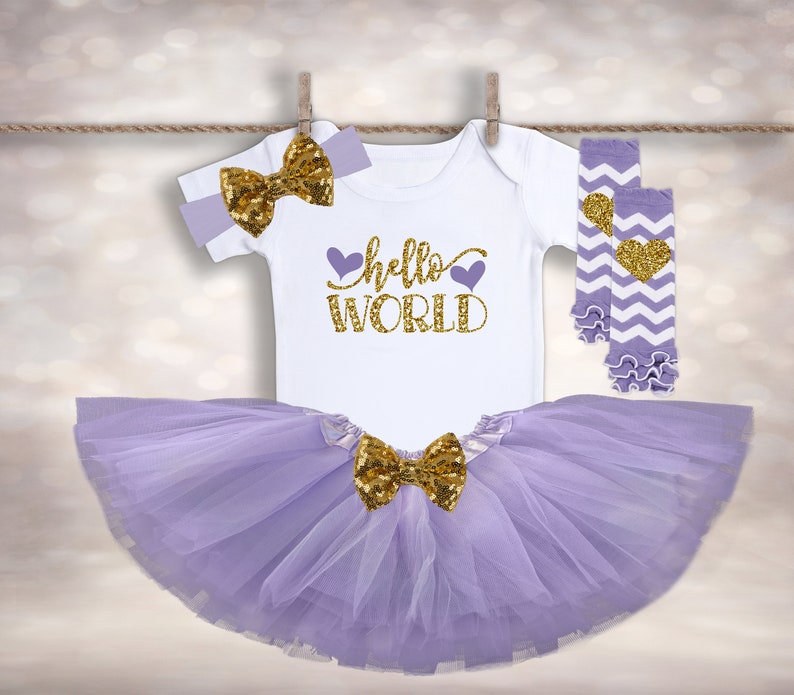 Newborn Bodysuit Baby Shower Gift Birthday Tutu Baby Girl Outfit Hello World Baby Outfit Newborn Tutu Set Take Home Outfit