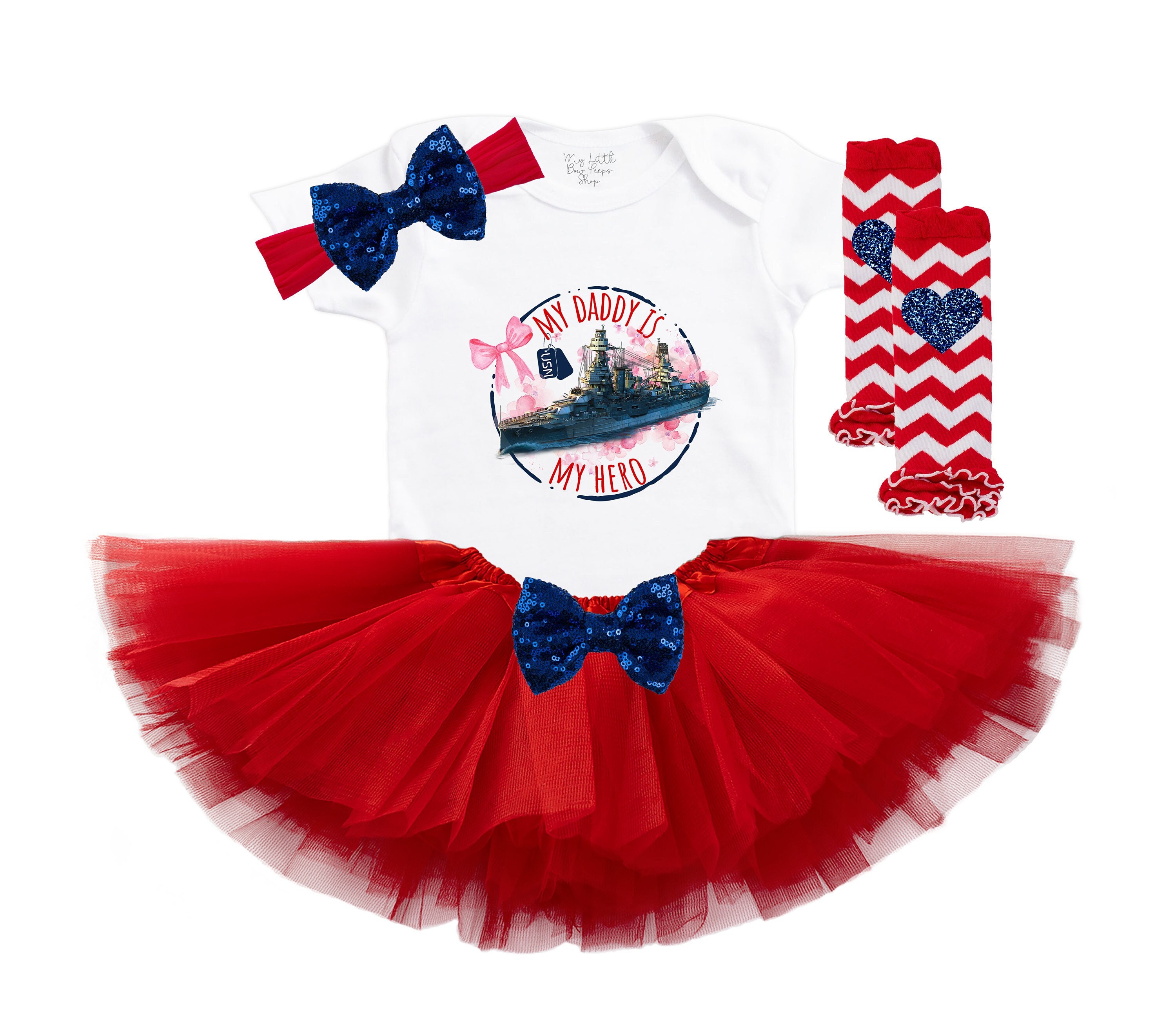 Daddy Is My Hero Baby Girl Outfit, US Navy Ship, Fathers Day Gift for Dad, Military Baby Shower, Cute Baby Onesie, Patriotic Toddler Shirt
