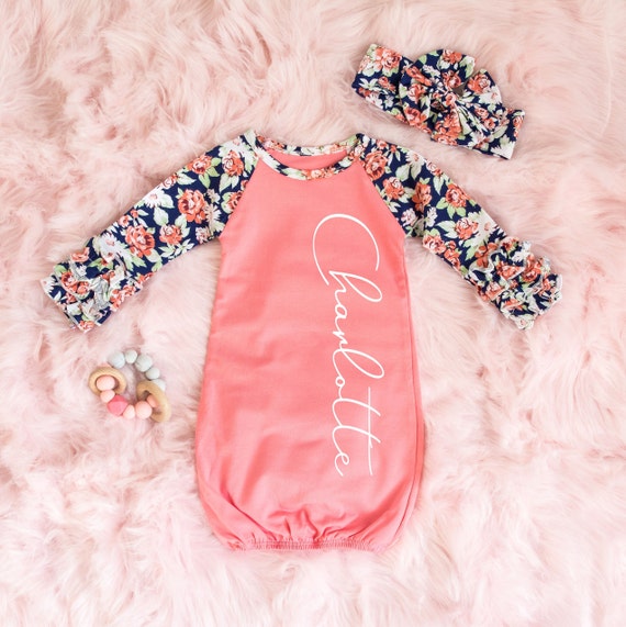 Ensemble floral a layette pour bebe fille robe de chambre pour bebe personnalisee robe de nuit