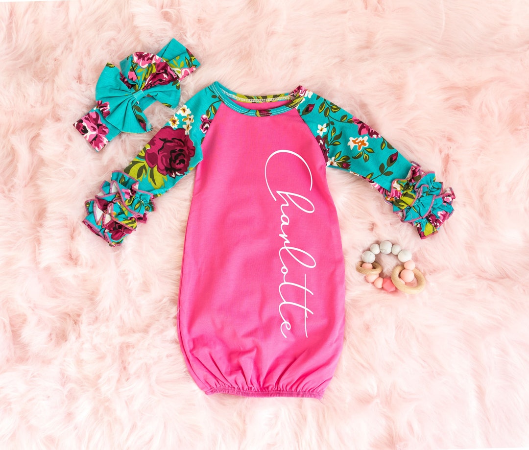 Custom Baby Gown Baby Girl Layette Set Newborn Gown Coming Home Outfit Personalized Baby Gown Baby Sleeper Gown Etsy Canada