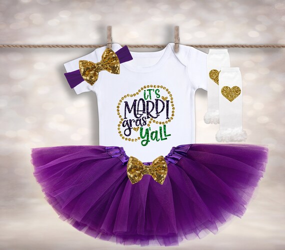 Mardi Gras Outfit - Its Mardi Gras Y'all - Baby Girl's Outfit - Newborn Tutu Outfit - 1st Mardi Gras Outfit - Holiday Baby Outfit