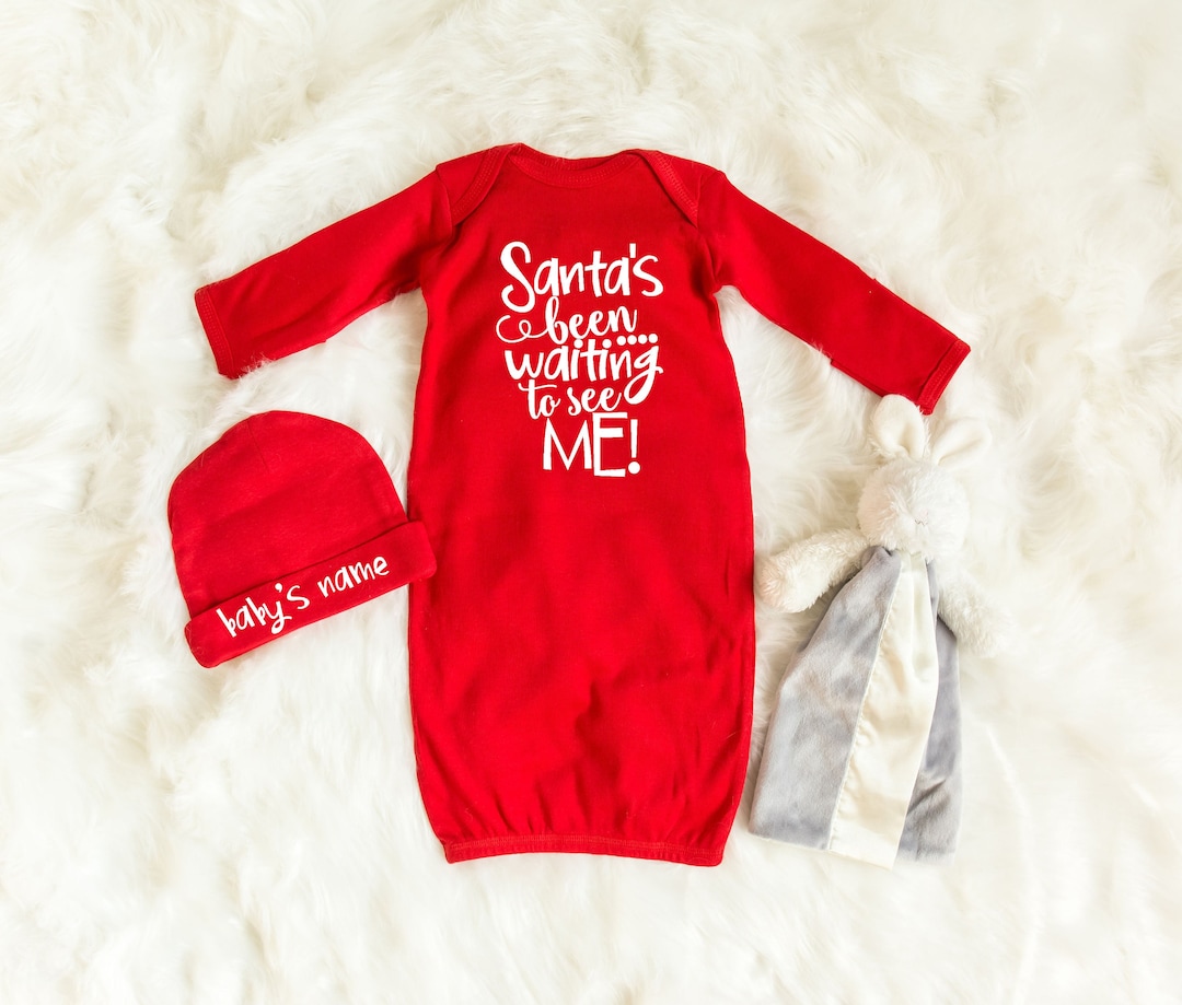 Christmas Sleeper Santa Baby Pajamas My 1st Christmas Beanie With Name