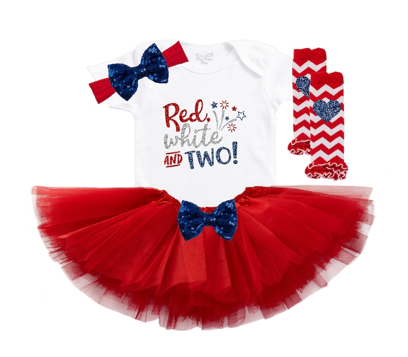 Red White & TWO Outfit Second Birthday Tutu 2nd Birthday Outfit Fourth of July Baby 4th of July Girls Outfit Patriotic Baby Outfit image 1
