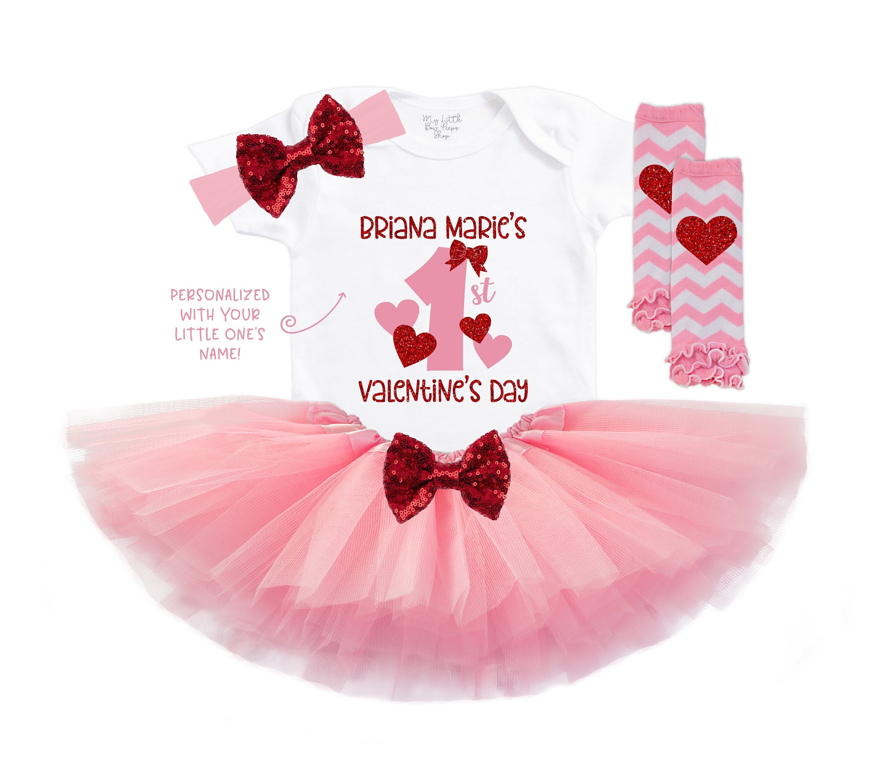 Personalized Baby Girl's First Valentines - Valentines Tutu Outfit - Babys 1st Holiday - Valentines Baby Bodysuit - Newborn Valentines