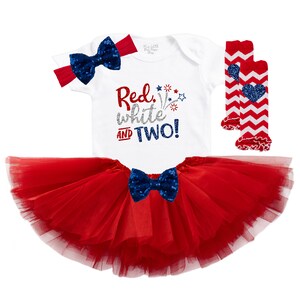 Red White & TWO Outfit Second Birthday Tutu 2nd Birthday Outfit Fourth of July Baby 4th of July Girls Outfit Patriotic Baby Outfit image 10
