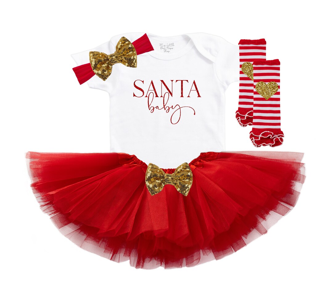 Buy Santa Baby Girls 1st Christmas Outfit, Toddler Christmas Dress, Newborn  Baby Girl's First Christmas Skirt, Coming Home Holiday Outfits Online in