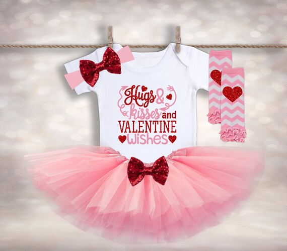 Baby Girls Valentine's Day Outfit Hugs and Kisses Tutu | Etsy
