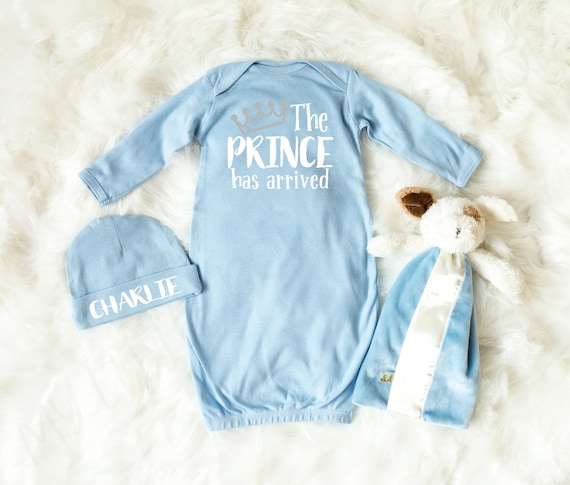 Tenue de retour à la maison mignonne pour garçons Pyjama bébé garçon Le  prince est arrivé dormeur Layette bébé garçon Bonnet avec nom Révélation de  grossesse -  France