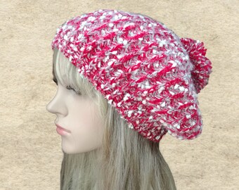 Knitted Pom Pom Beret: Baggy Winter Hat