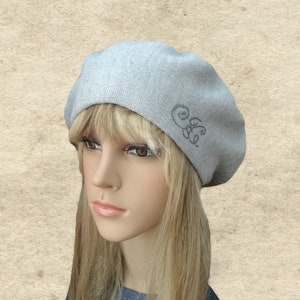 Graue Baskenmütze aus Wollmischung: Damen gestrickte Wintermütze