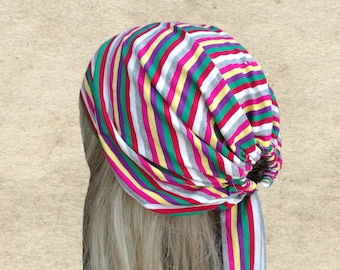 Striped Summer Hair Wrap: Pre-Tied Boho Headcovering