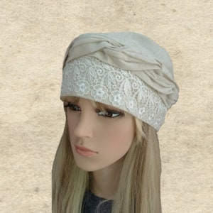 Linen summer turban, Women summer hat, Ladies head covering, Hijab Tichel Head, Cancer headcovering, Organic linen hat, Chemotherapy turban