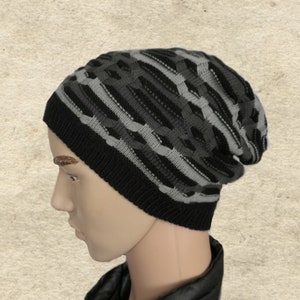 Gray Wool Blend Slouchy Beanie with Fleece Lining