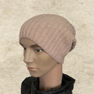 Beige Slouchy Wool Blend Beanie - Men&#39;s Winter Knit Hat