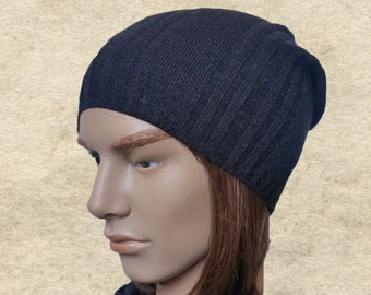 Mens Wool Blend Slouchy Beanie - Dark Gray Knit Hat