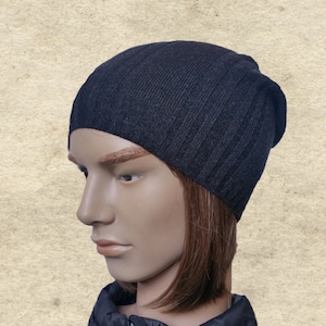 Mens Wool Blend Slouchy Beanie - Dark Gray Knit Hat