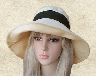 Linen Cloche Sun Hat: White Cotton Summer Travel Hat