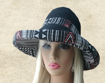 Black Cotton Summer Sun Hat: Wide Brim, Packable