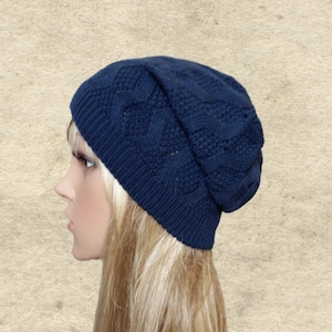 Blau Wollmix Slouchy Beanie: Gestrickte Wintermütze
