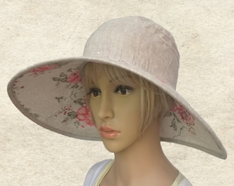 Organic Linen Wide Brim Sun Hat: Women's Summer Fashion