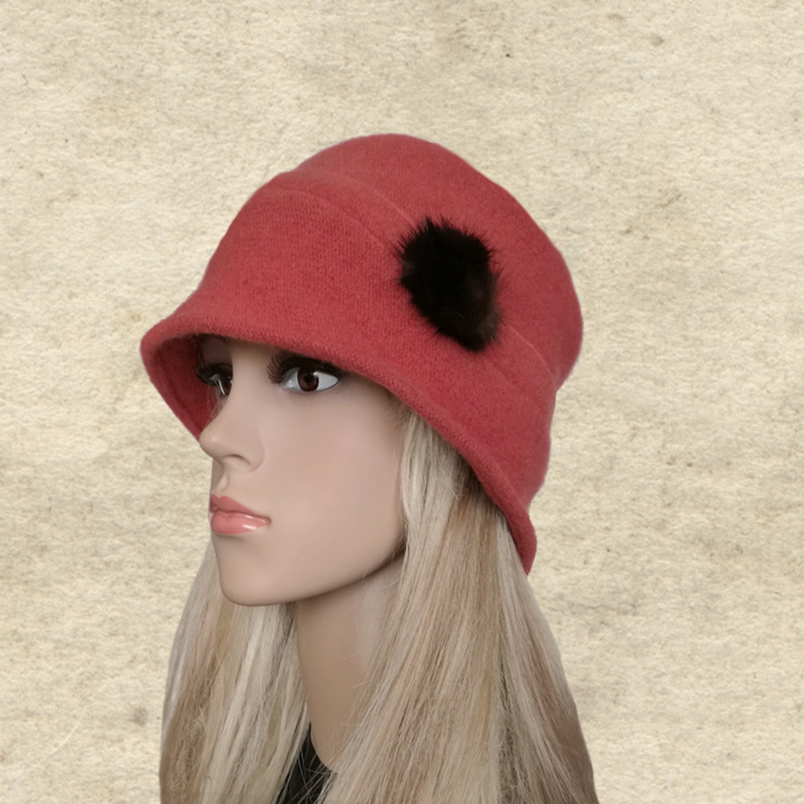 Pink Felted Hat Winter Felt Hat Womens Cloche Hat Winter Etsy