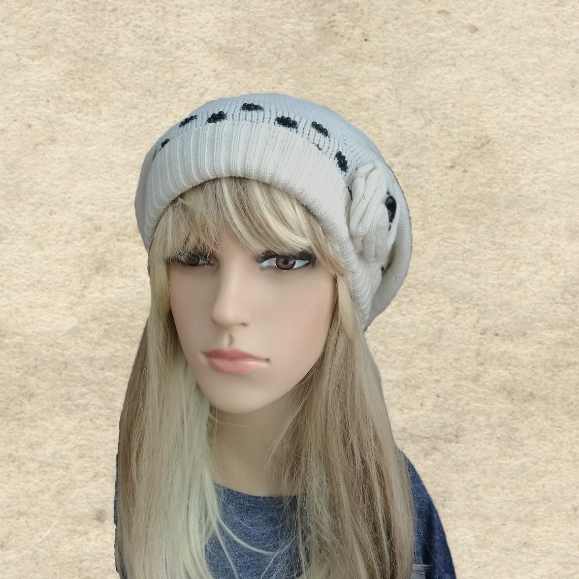 Knitted Wool Beret, Slouchy Knit Beret, Winter Knit Beret, Womens Wool