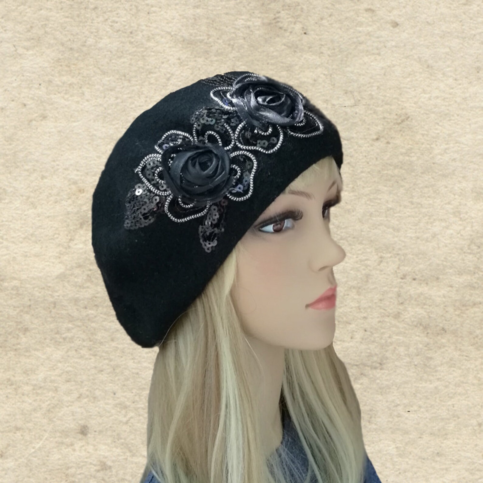 Black Felt Beret, Women's Wool Beret, Winter Felted Beret, Felt Beret
