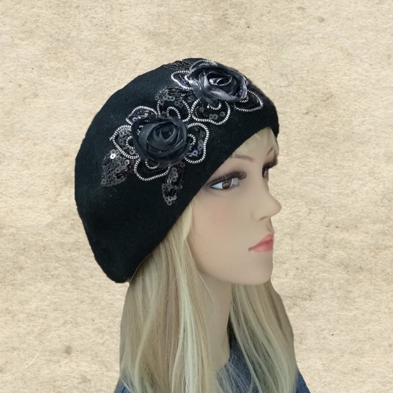 Black Felt Beret, Women's Wool Beret, Winter Felted Beret, Felt Beret