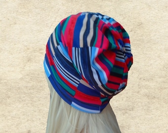 Striped Slouchy Beanie: Modern Polyester Baggy Hat