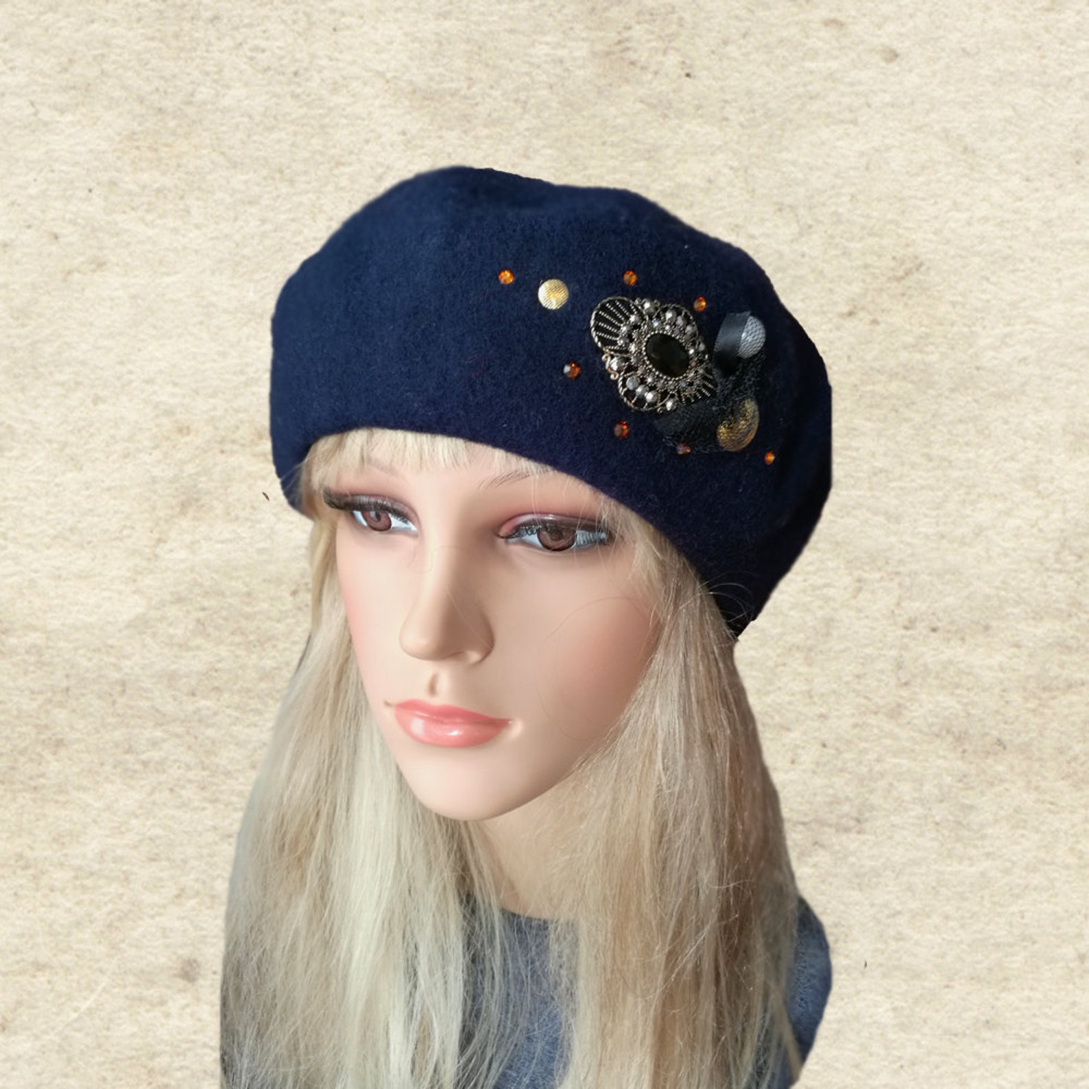 Felt Beret Hat Women's Felted Beret Gray Wool Beret Etsy