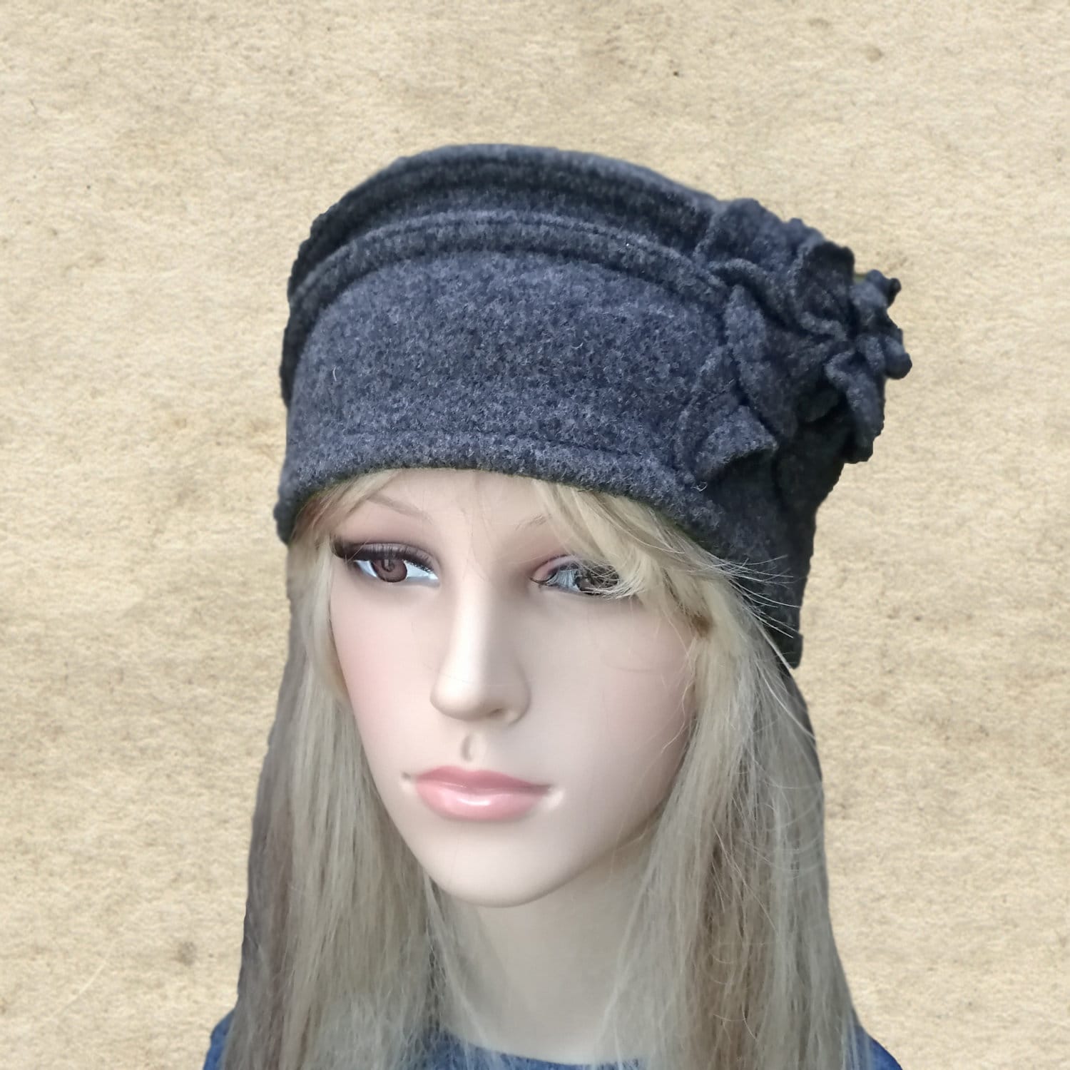 Winter Mütze Damen Barett - Filzmütze Mit Schirm & Fleece Innenfutter