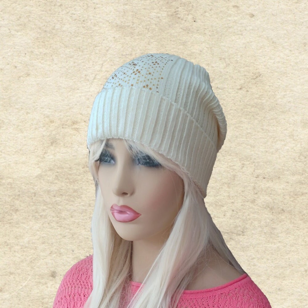 Knit Cotton Beanie, Knitted Cotton Hats, Autumn Fall Hats, Women Slouch