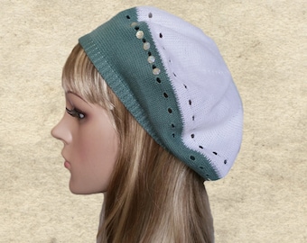 Bicolor Knitted Beret: Wool Blend Autumn Hat