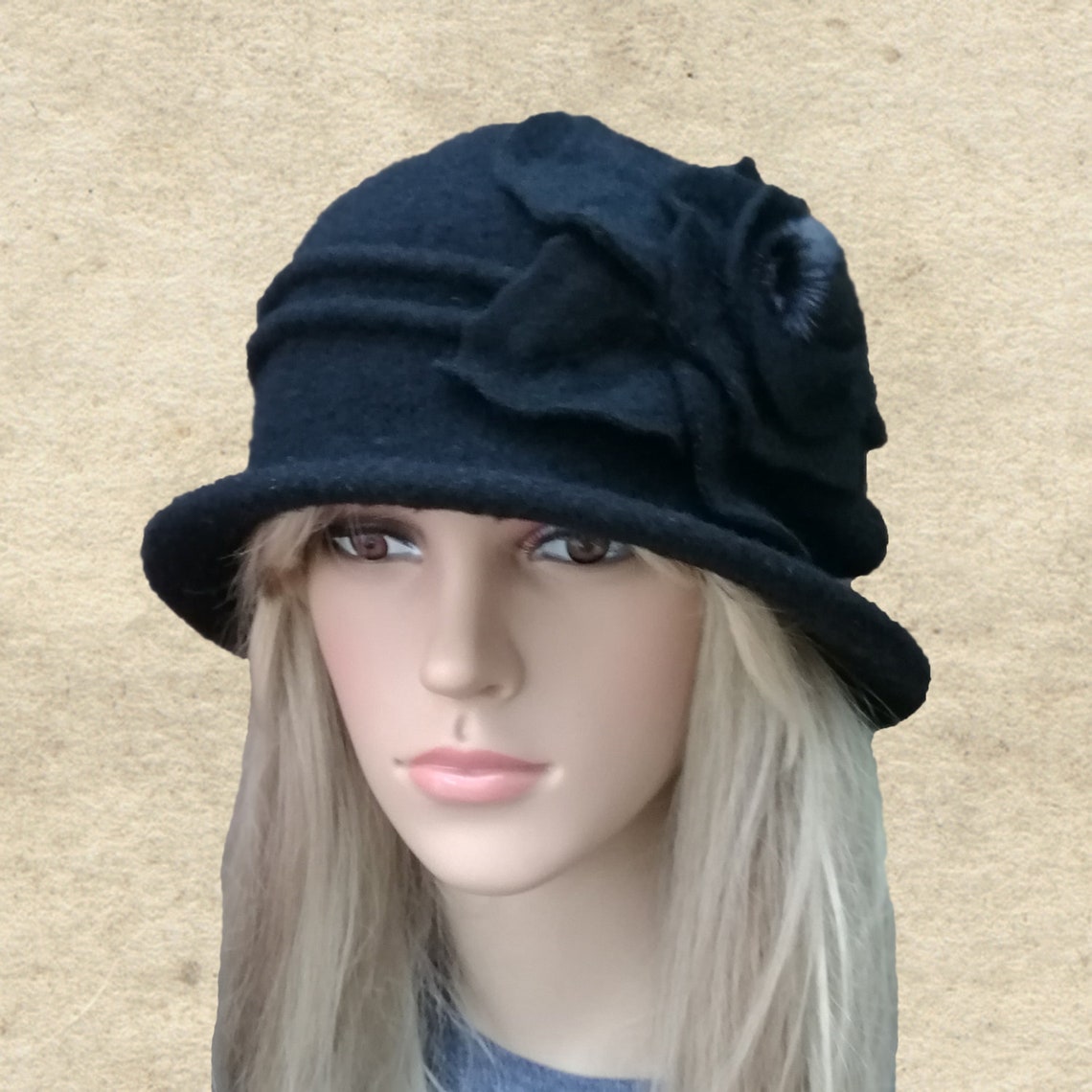 Women's Winter Hat Black Cloche Hats Winter Felted Hat Etsy