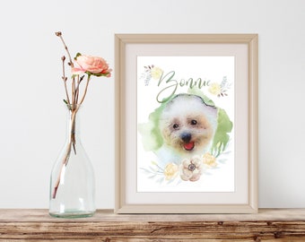 Custom pet drawing, custom pet portrait, digital watercolor, dog memorial, cat memorial, pet portrait, dog mom gift, custom dog portrait