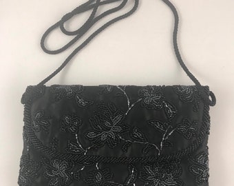 Vintage Valerie Stevens Black Beaded Evening Purse