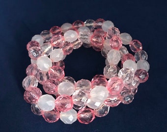 Pink and Clear Beaded Woman’s 5 Piece Set of Bracelets