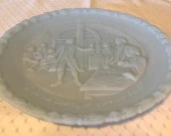 Fenton The Portrait of Liberty Plate Blue Milk Glass